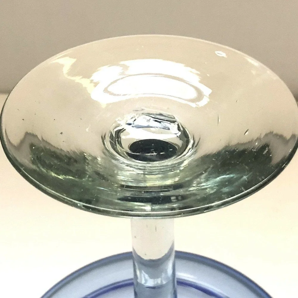 Mexican Hand Blown Art Glass Dessert Margarita Cobalt Blue Edge Rim Design